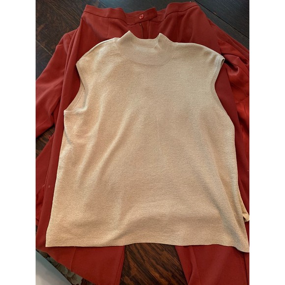 Vintage Bob Mackie Burnt Orange Suit, Blazer Pants 2 Gold Sparkle Shells Size L - Picture 10 of 11